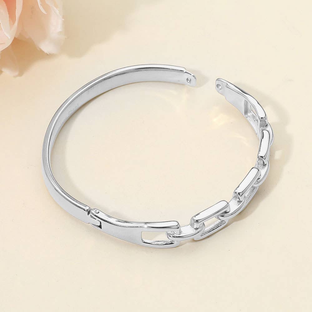 Stainless Steel Chain Link Hinged Bangle Bracelet
