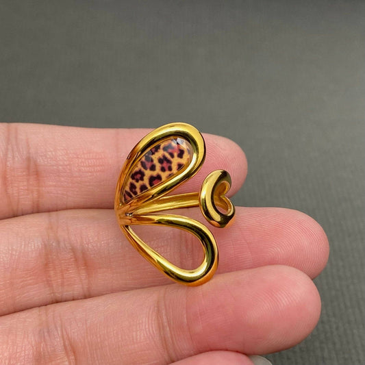M7. Enamel Leopard Print 18K Gold Plated Adjustable Ring