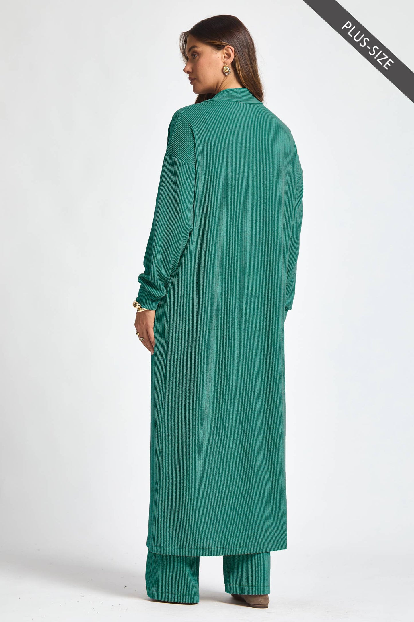 PLUS SIZE Longline Cardigan + Relaxed Pants 2 Piece Set: RED / 2X