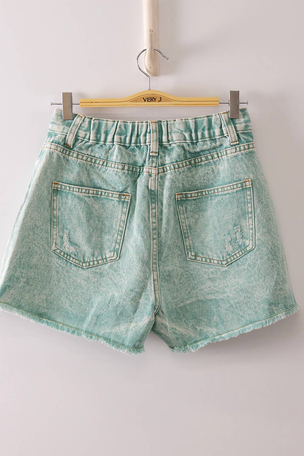 VJP90066-VERY JEAN Mineral Washed Denim Distressed Shorts