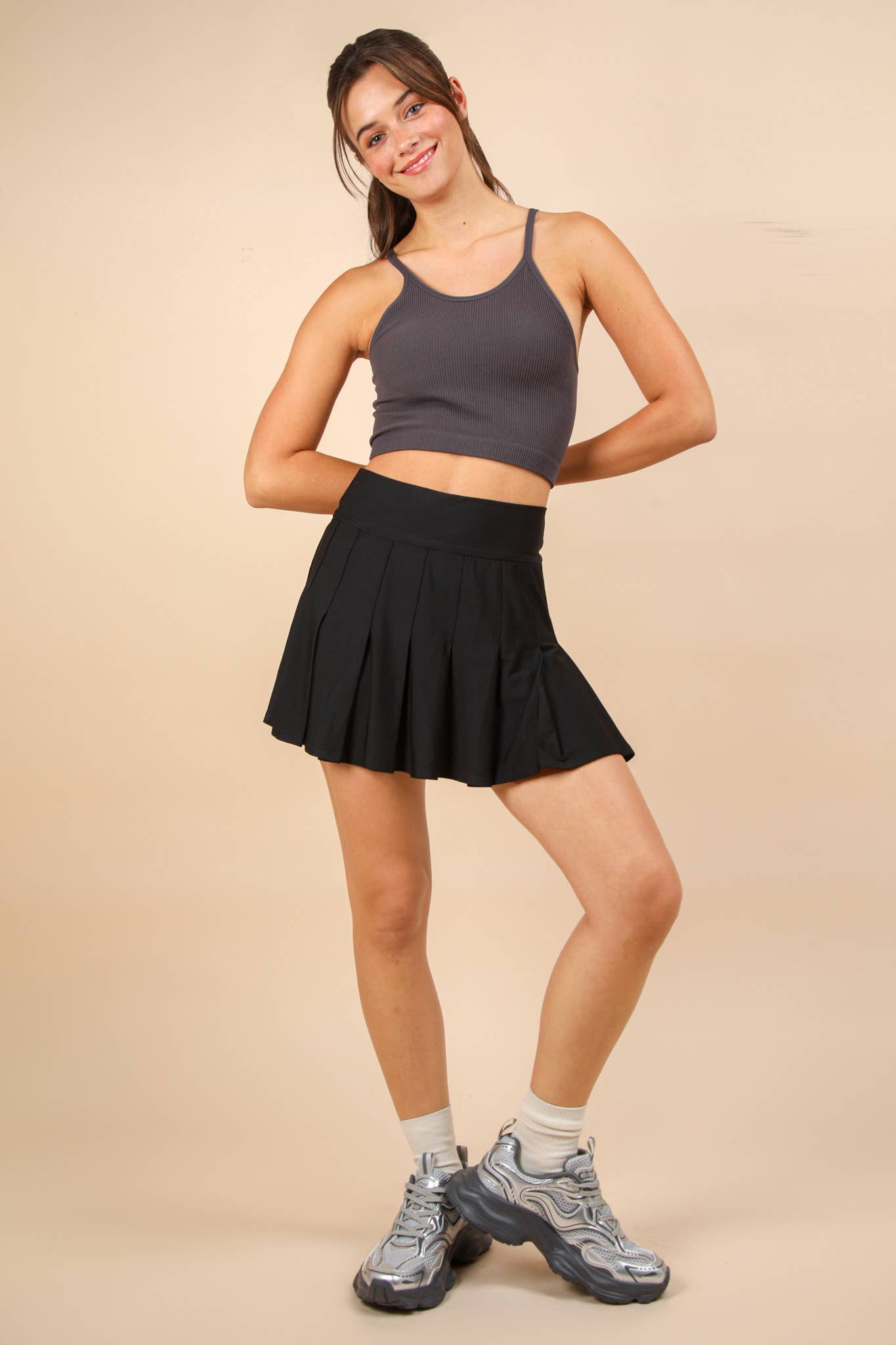 NS50083-Activewear Pleated Skirt with Short Liner