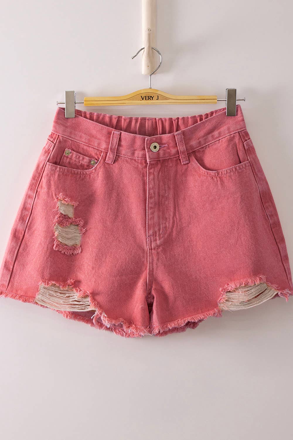 VJP90066-VERY JEAN Mineral Washed Denim Distressed Shorts