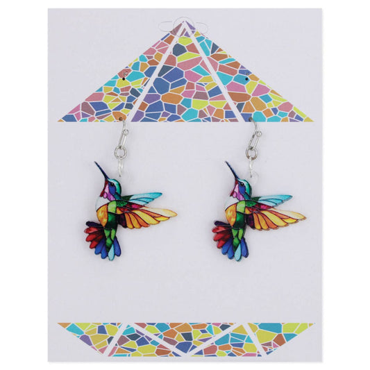 Stained Glass Look Hummingbird Earrings