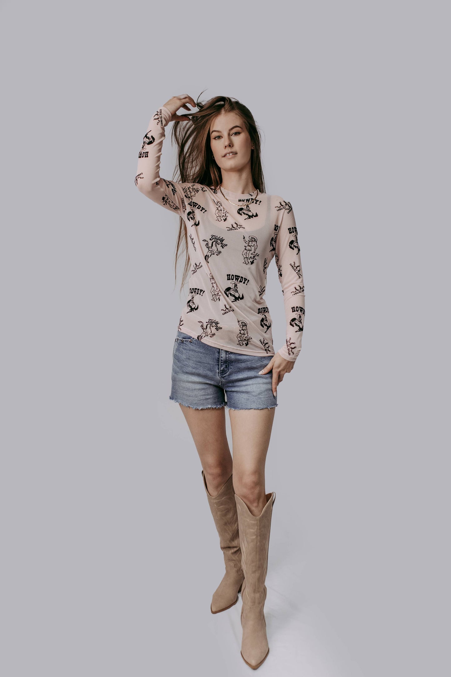 MK727 Giddy Up Velvet Mesh Top