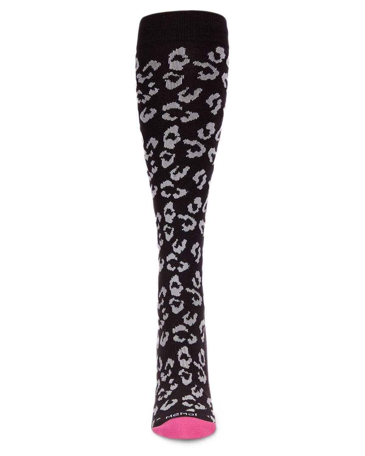 Women's Leopard Nylon 15-20mmHg Graduated Compression Socks: Black / 9-11