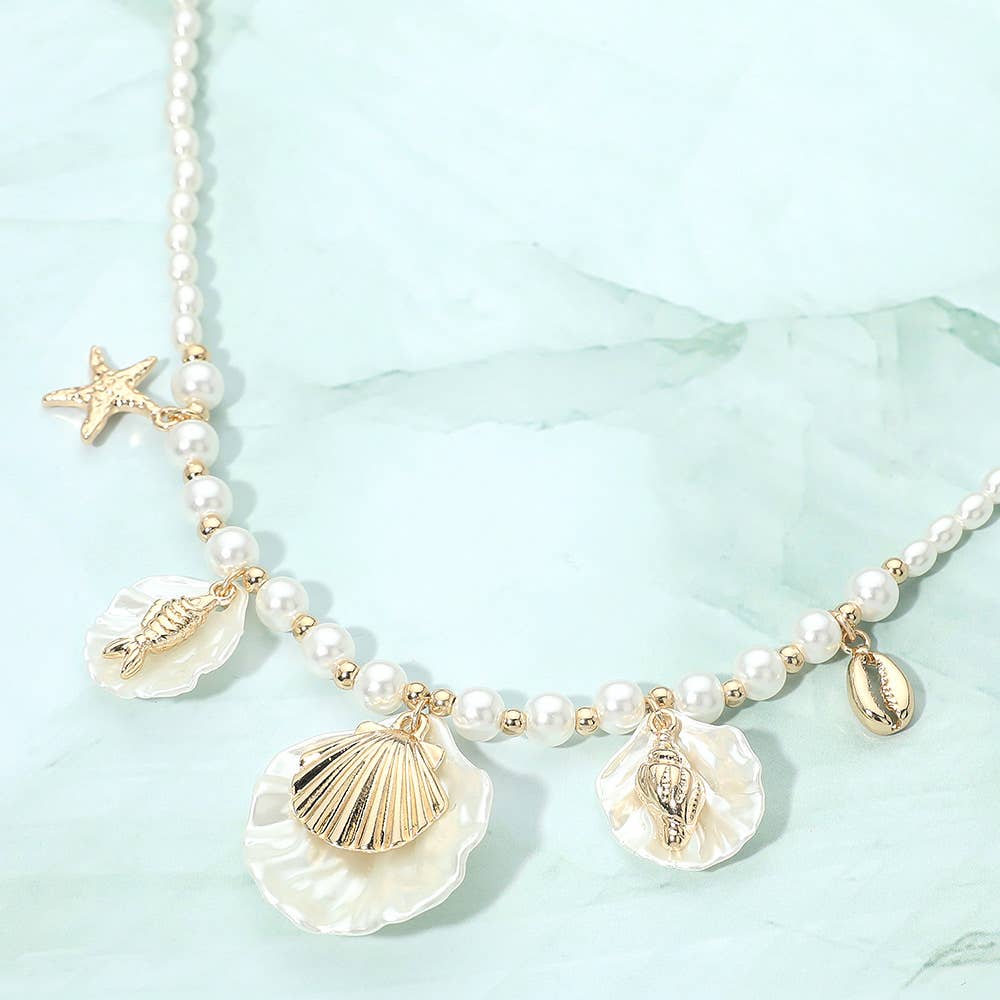 J16. Seashell Ocean Themed Charm Necklace