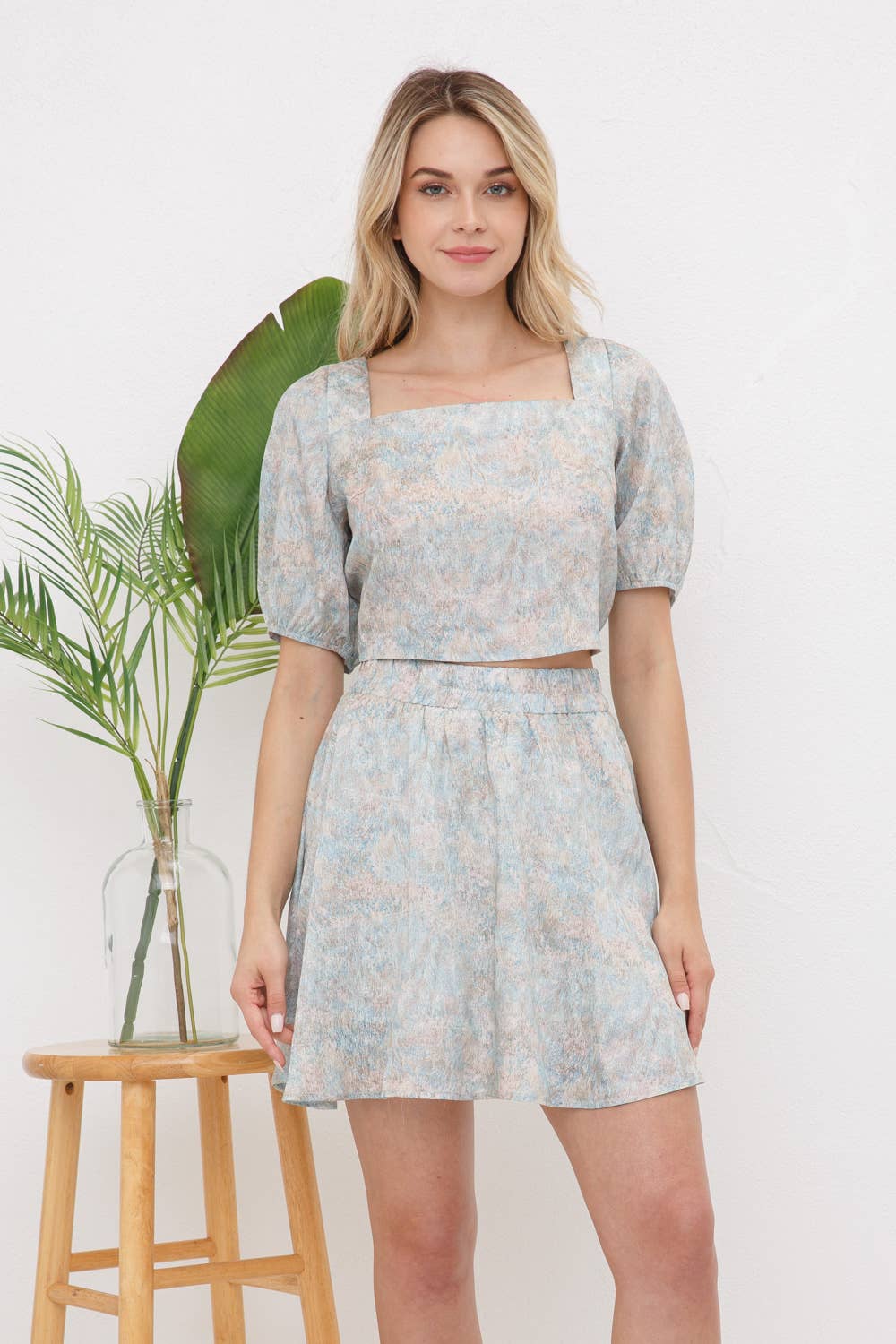 31365SET - Woven Round Tunnel Back Tie Elastic Skort Set