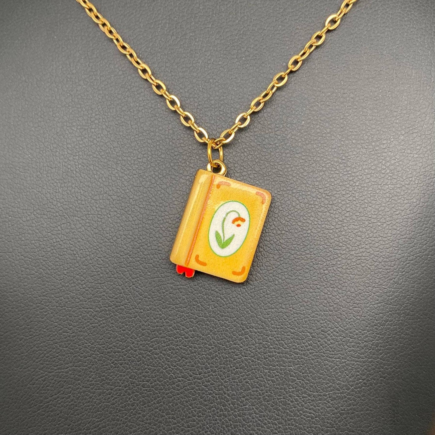 M35. Enamel Book 18K Golden Necklace