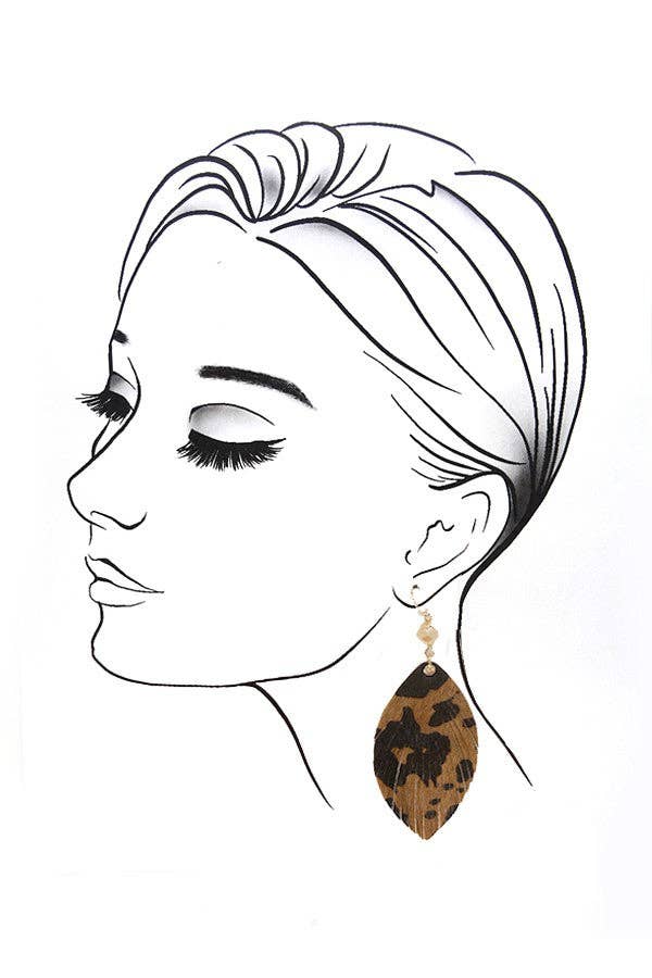 J53. FAUX LEATHER ANIMAL PRINT LEAF EARRING