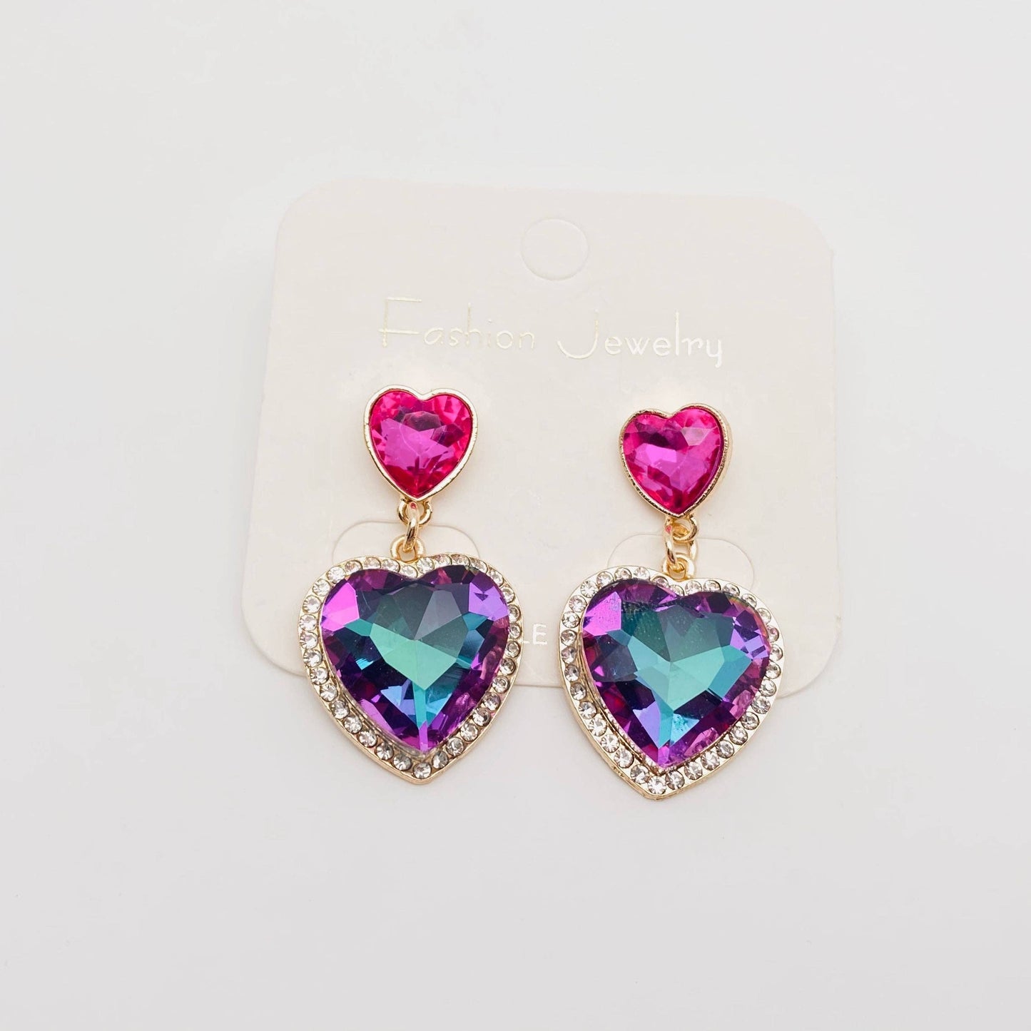 M4. Colorful Rhinestone Heart-shaped Glass Earrings