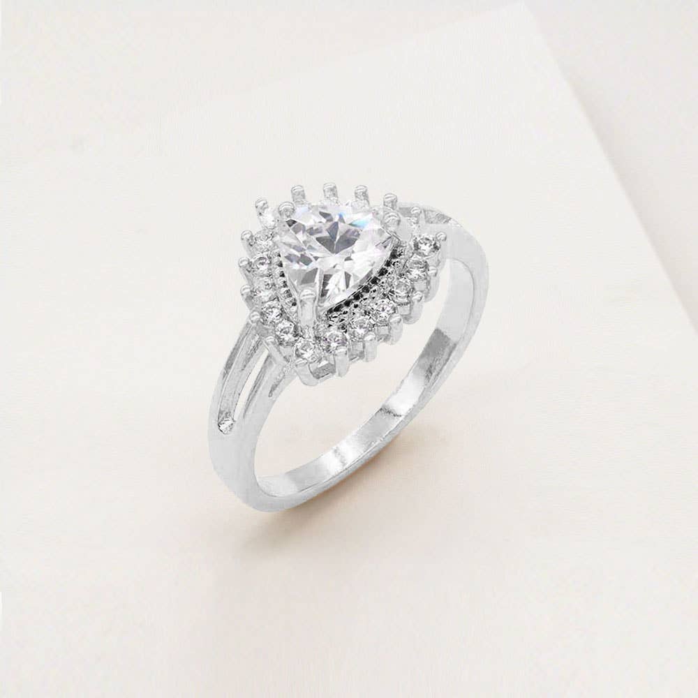CZ Trillion Stone Halo Ring: Yellow Gold / 7