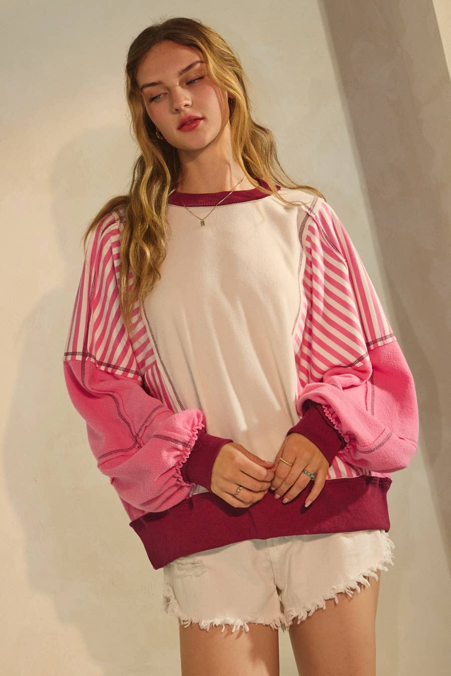Polar Fleece Color Block Sweatshirt: Mint Combo / L