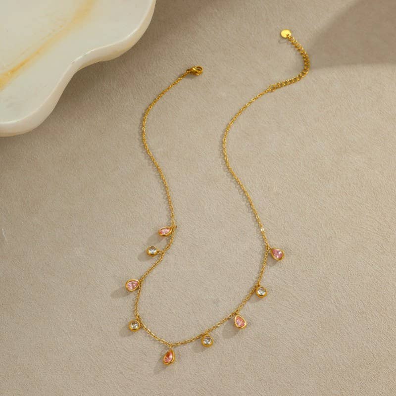 J32. CRYSTAL RHINESTONE MULTI DROP PENDANT NECKLACE
