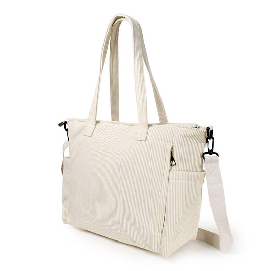 Multi Pocket Corduroy Tote Bag: Ivory