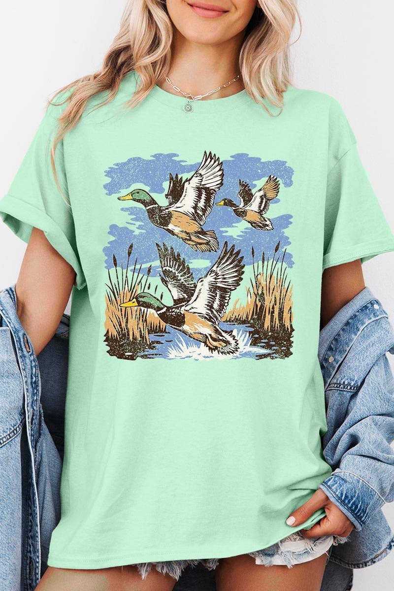 Flying Mallard Ducks Graphic Heavy Cotton Tee