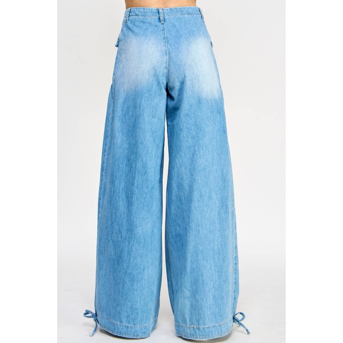 Ankle Drawstring Wide Denim Pants: Dark Wash / M