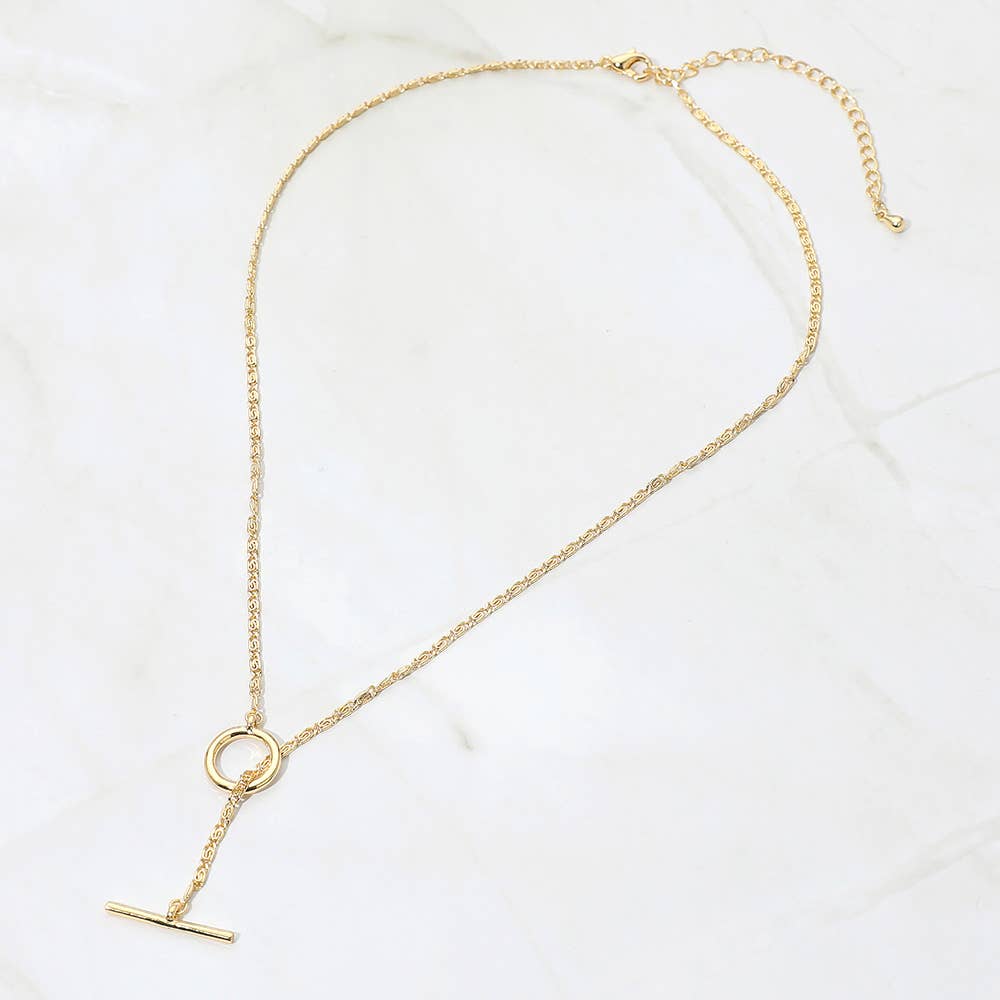 18K Gold Dipped Toggle Pendant Necklace: Rhodium