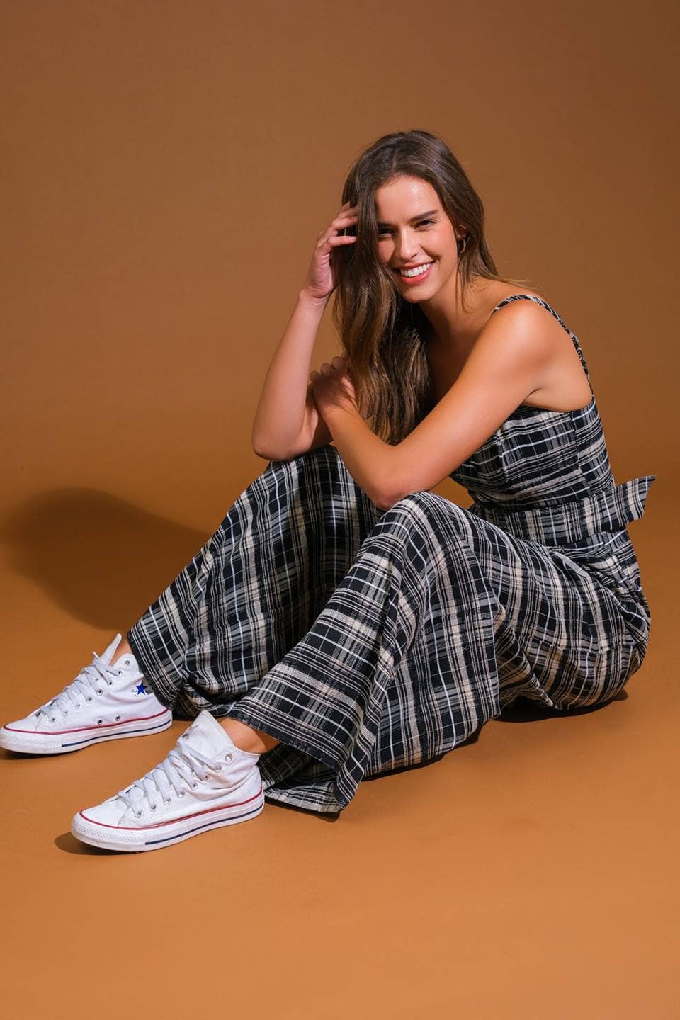 Flying Tomato woven plaid jumpsuit