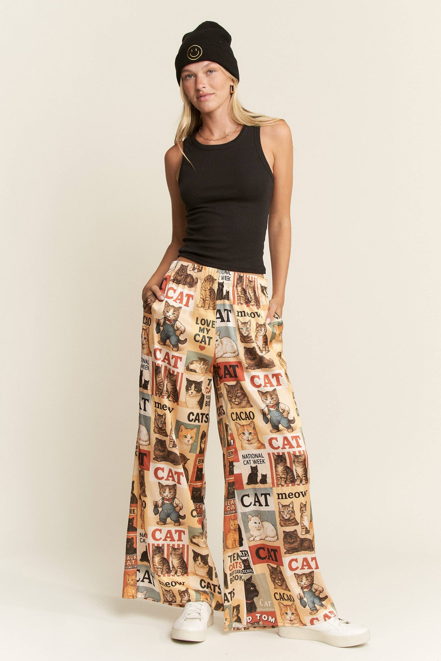 CAT WEEK COLLAGE WIDE LEG PANTS