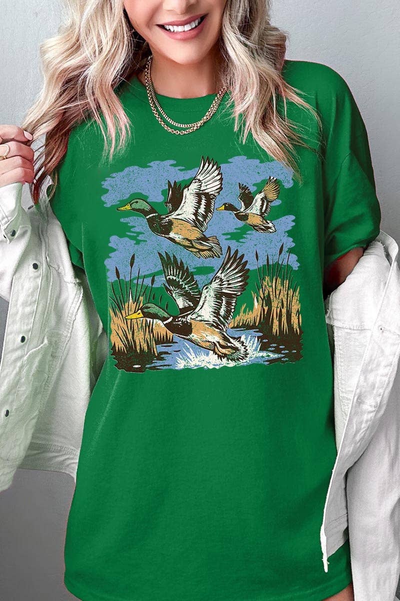 Flying Mallard Ducks Graphic Heavy Cotton Tee