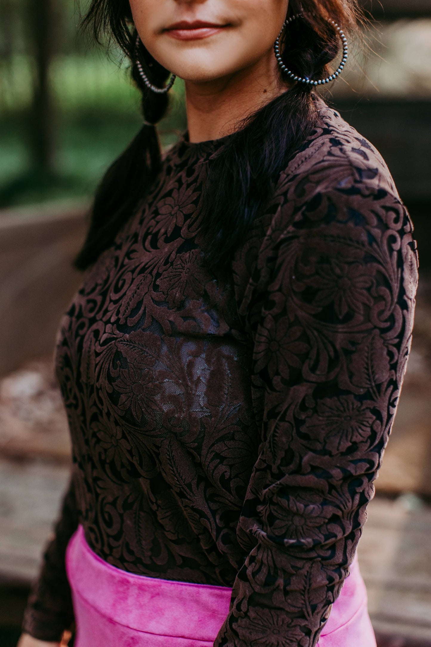 MK479 Tooled Leather 3D Printed Mesh Top - Brown