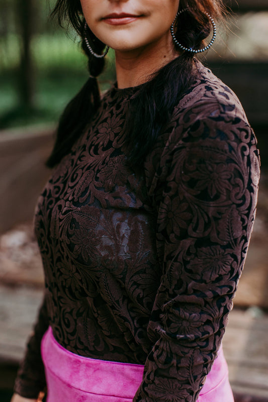 MK479 Tooled Leather 3D Printed Mesh Top - Brown