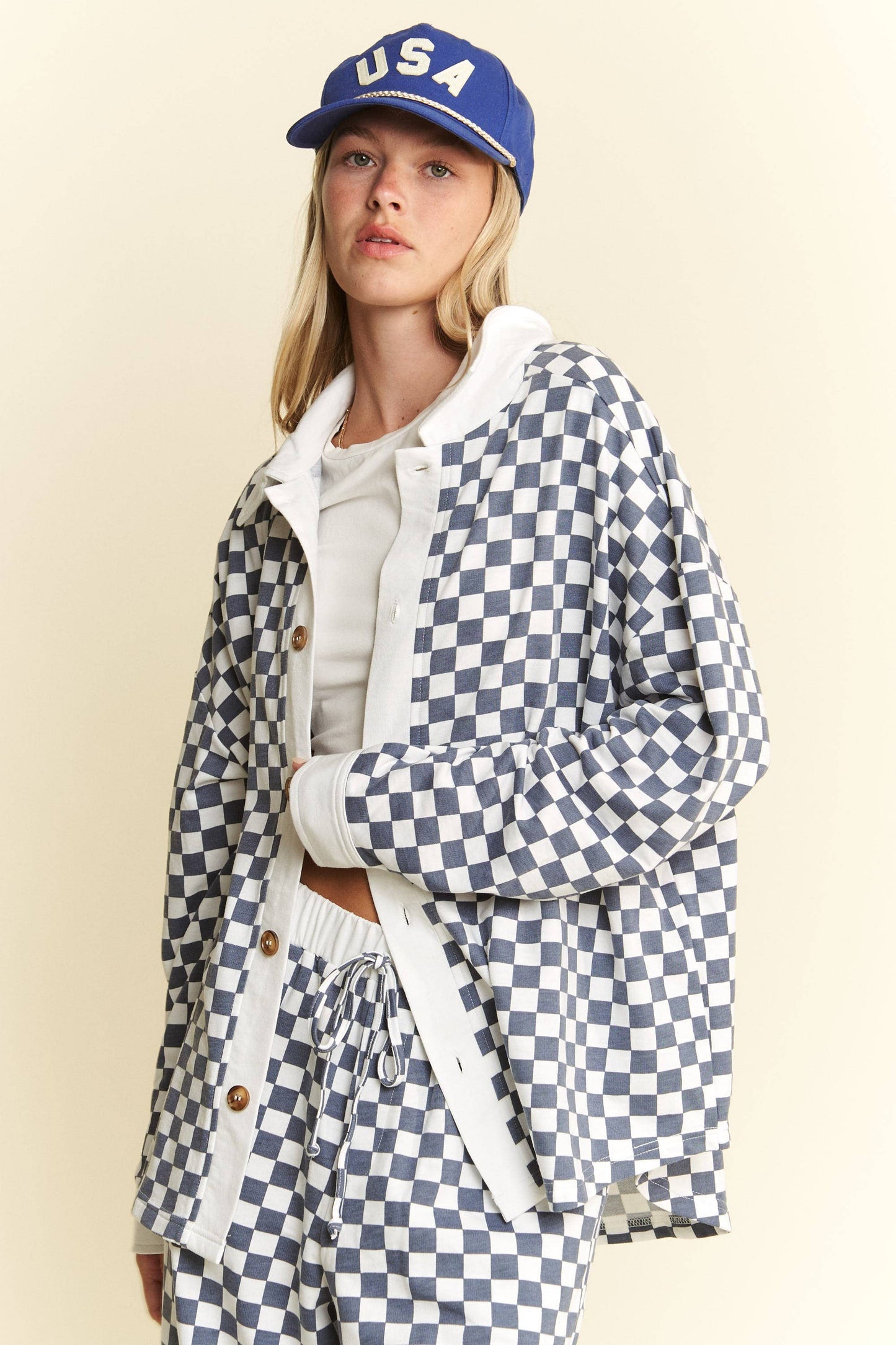 CHECKERED COLLARED BUTTON DOWN OVERSIZED TOP JJT6371
