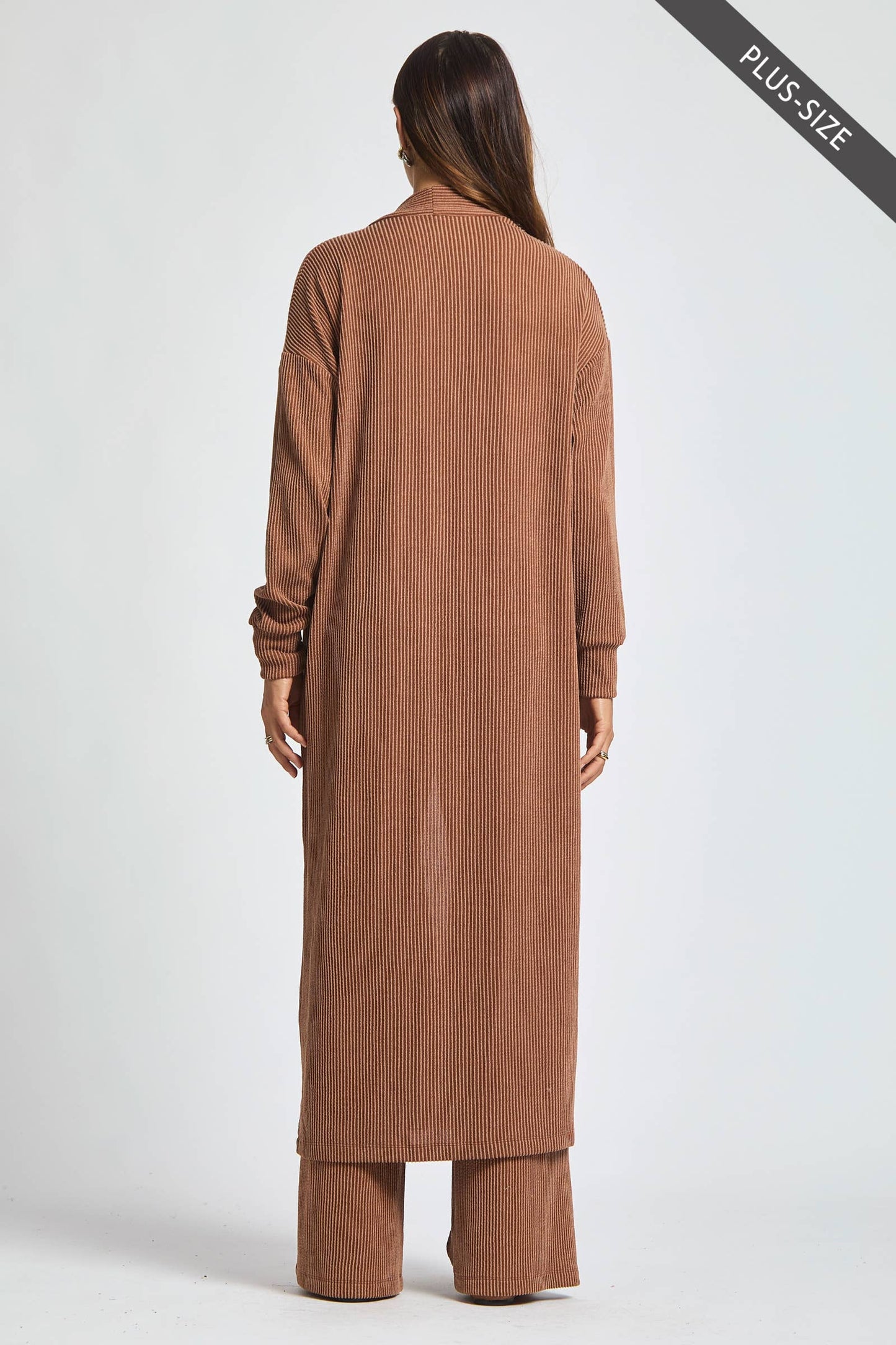 PLUS SIZE Longline Cardigan + Relaxed Pants 2 Piece Set: RED / 3X