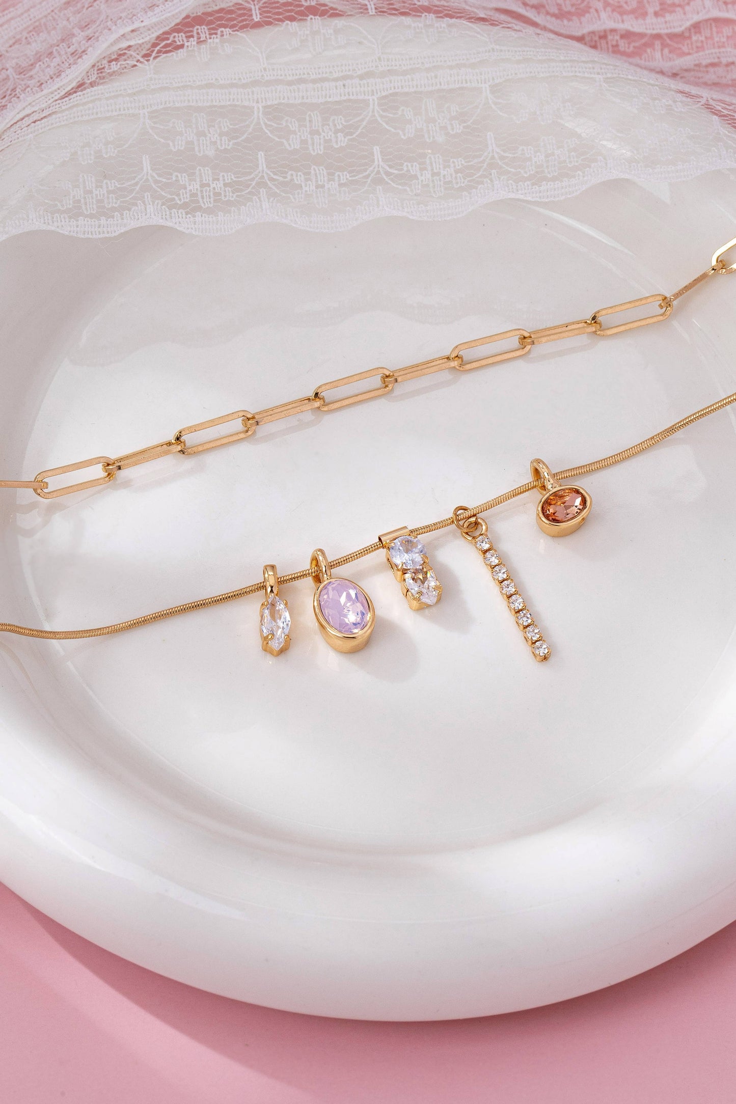 Crystal Cluster Charm Double-Layer Necklace | 80N92679