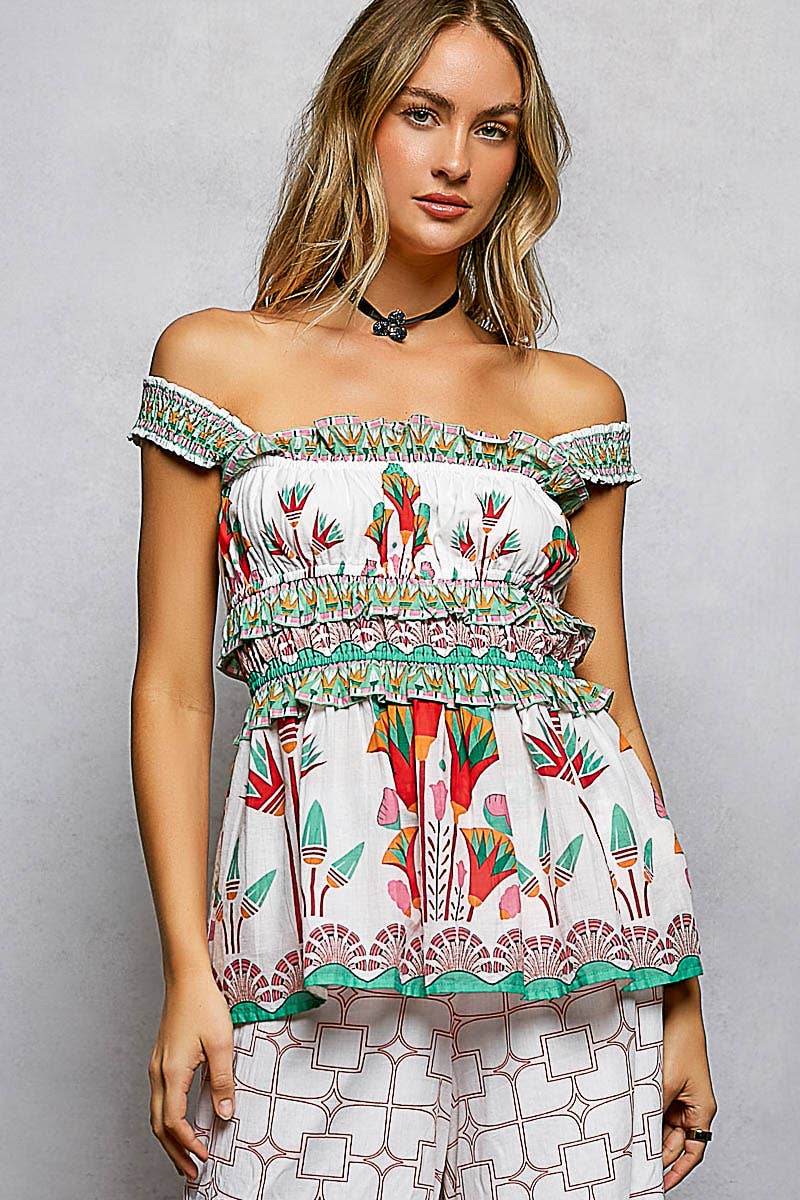 Square Neck Sleeveless Printed Ruffle Dress Woven Top