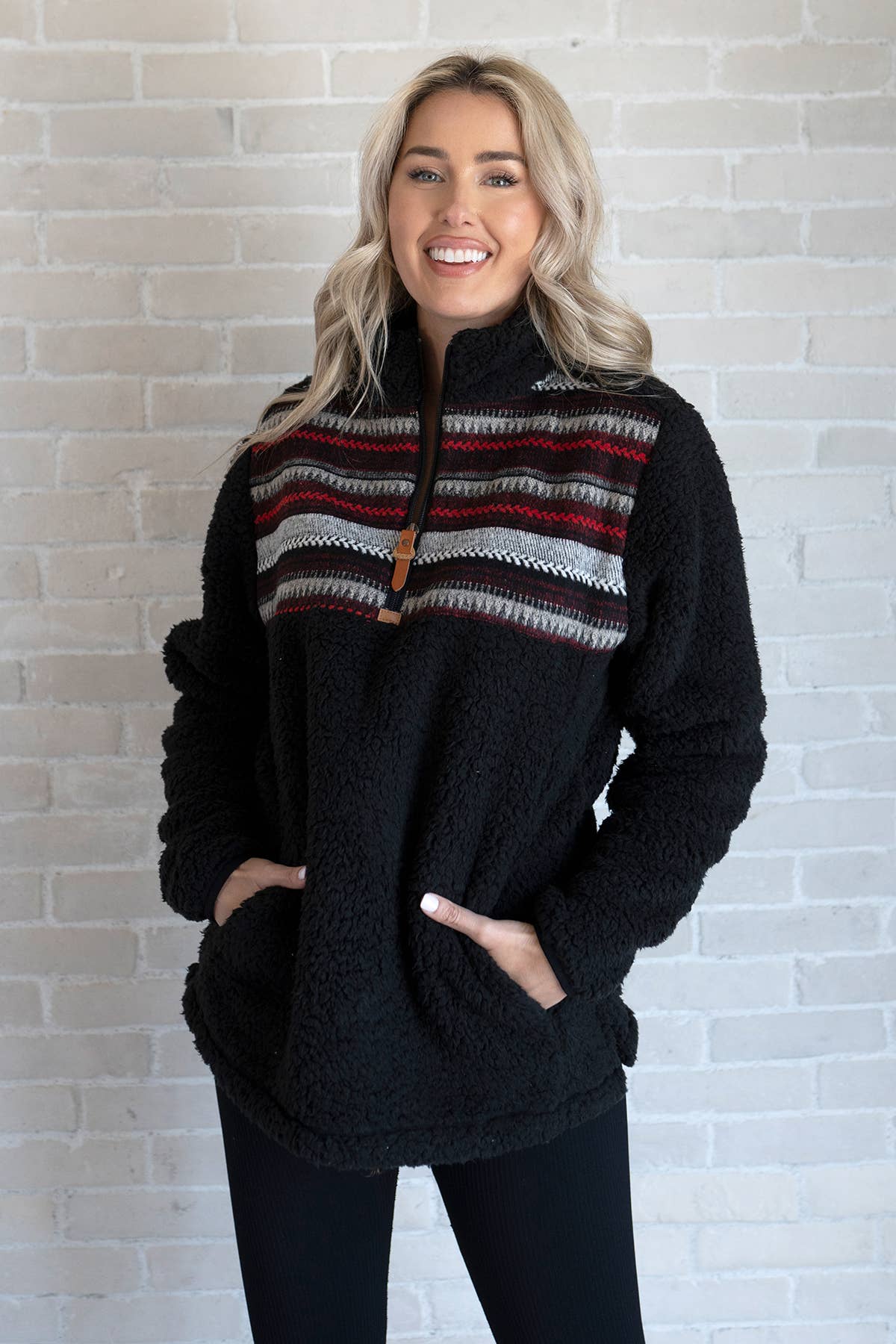 SH1006 Lydia Contrast Sherpa Pullover