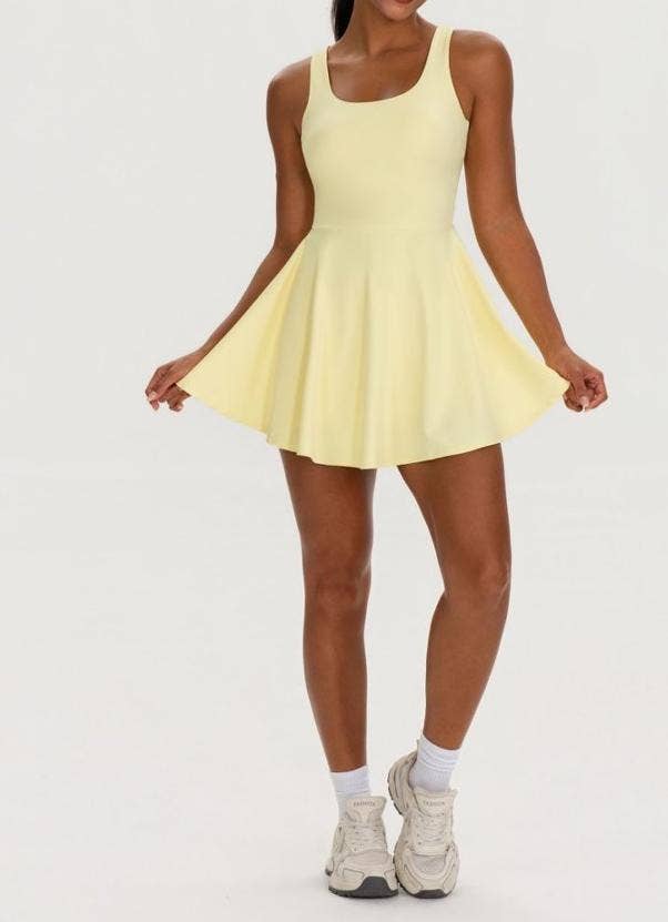Athletic Tennis Dress Set Built In Shorts Open Back