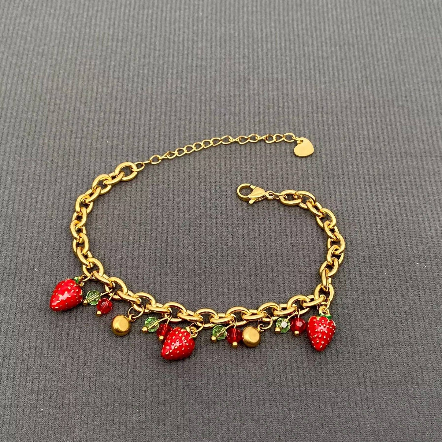 M24. Enamel Strawberry Charm 18K Gold Plated Bracelet