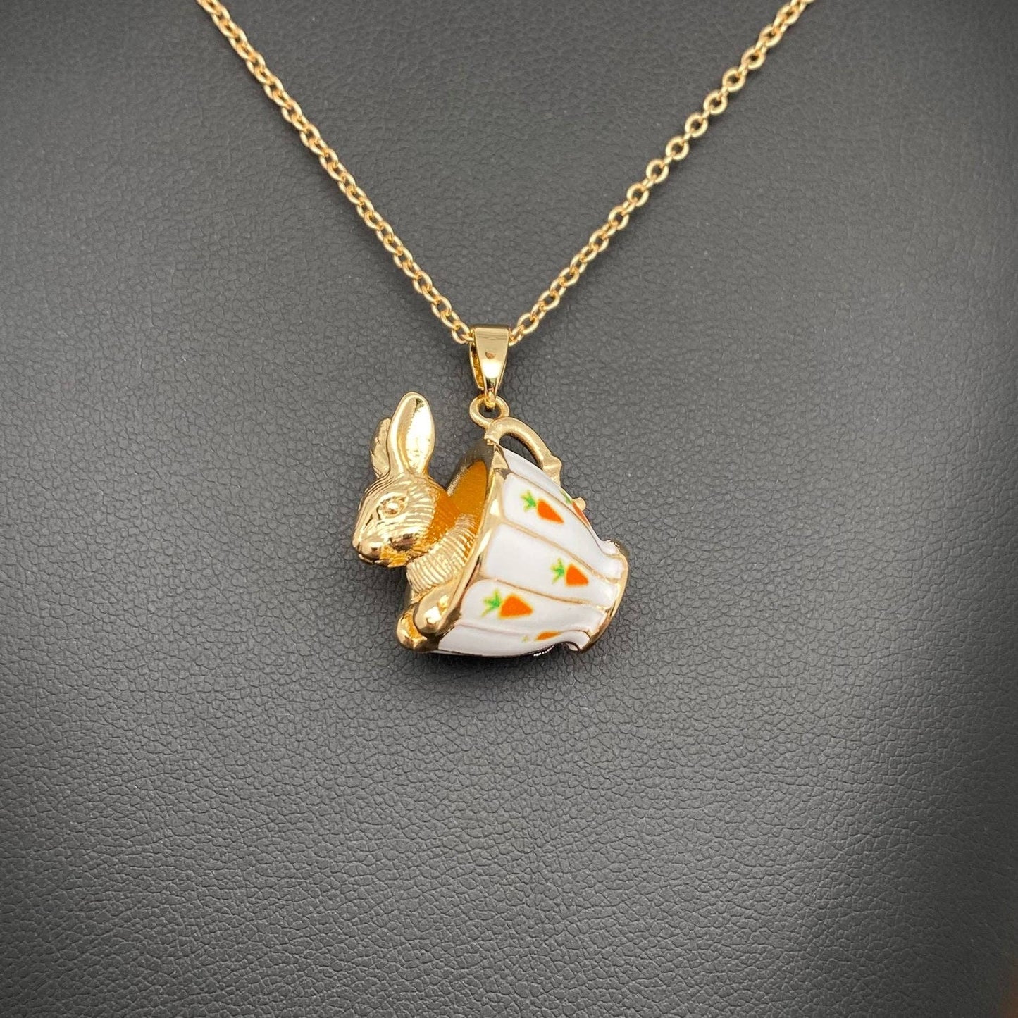 M34. Small Animals In A Teacup Charm Necklace