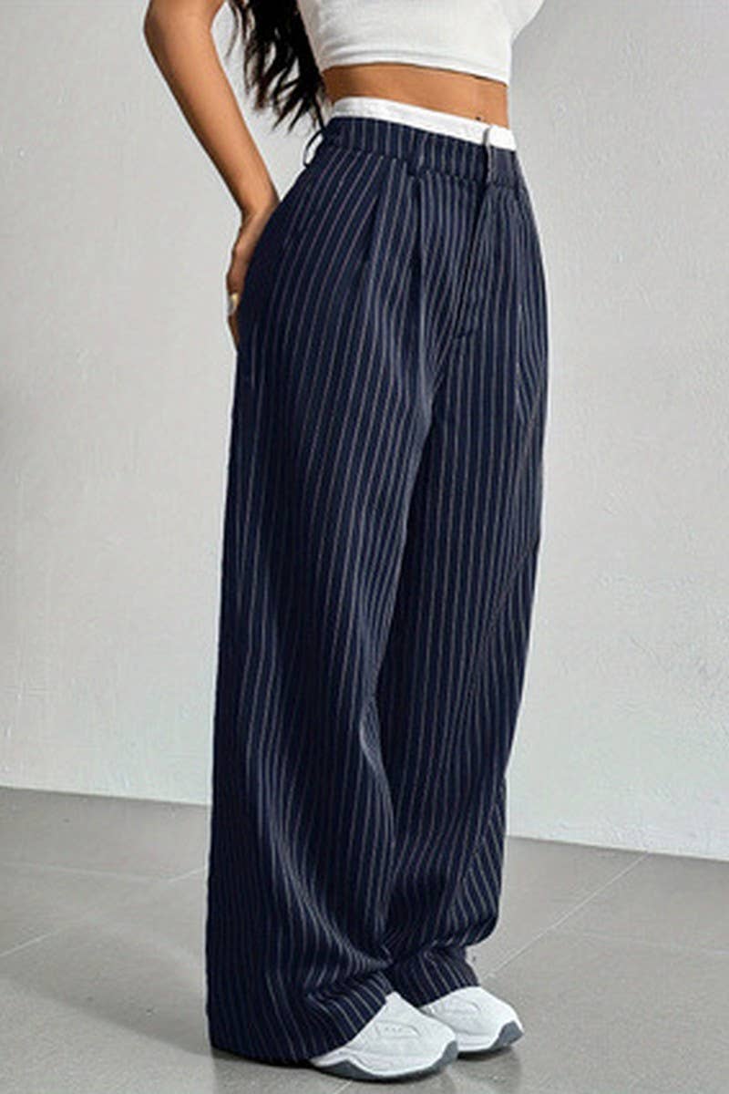 STRIPED LOOSE STRAIGHT-LEG TROUSERS