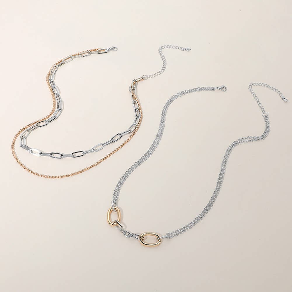 2PCS - Metal Link Paperclip Chain Layered Necklace