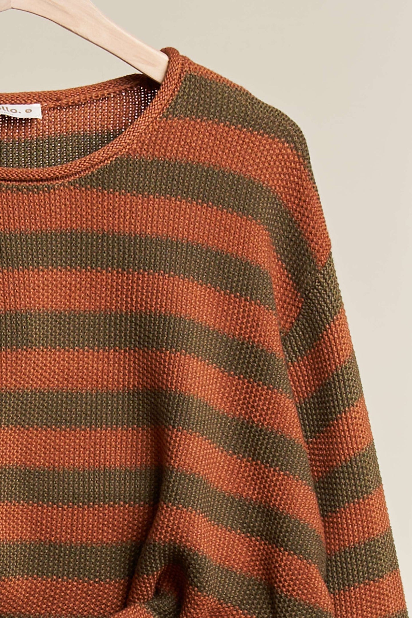 Casual Striped Sweater: Rust / M