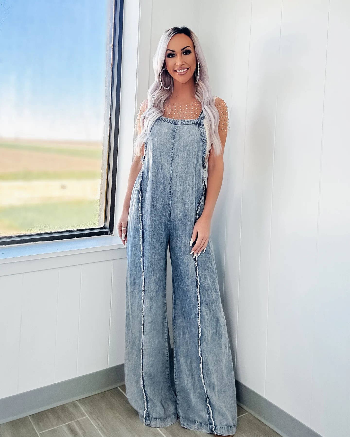 Washed Raw Wide Leg Jumpsuit