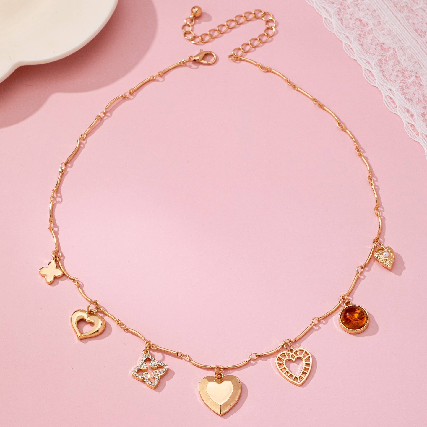 CHARM NECKLACE-HEARTS CLOVER STONE | 80N92688