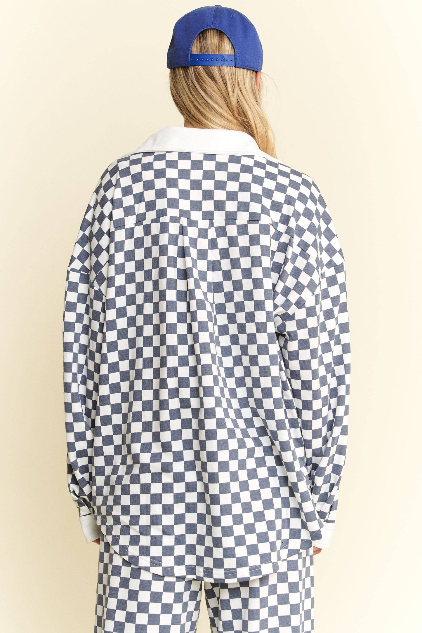 CHECKERED COLLARED BUTTON DOWN OVERSIZED TOP JJT6371