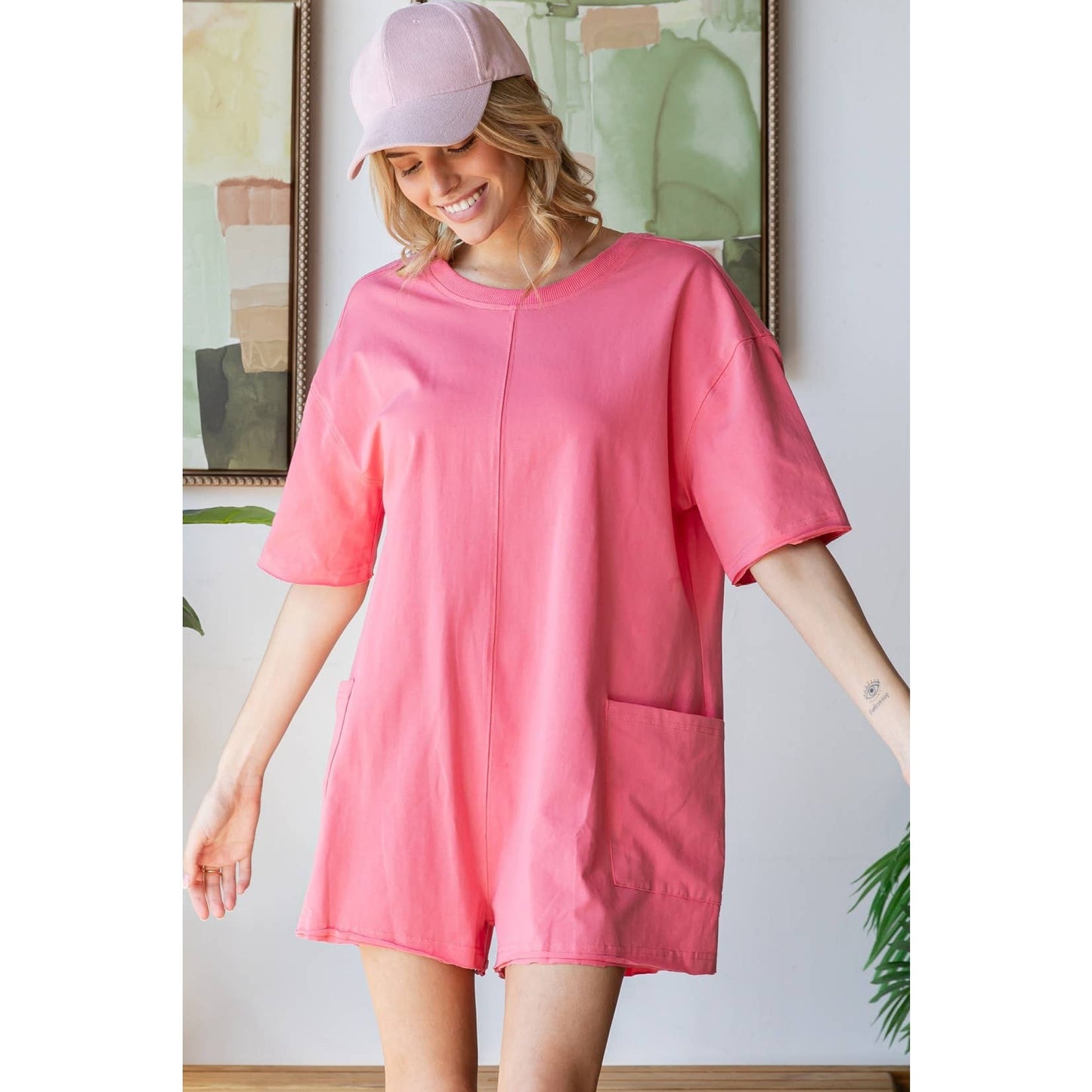 Short Sleeve Knit Open Back Romper
