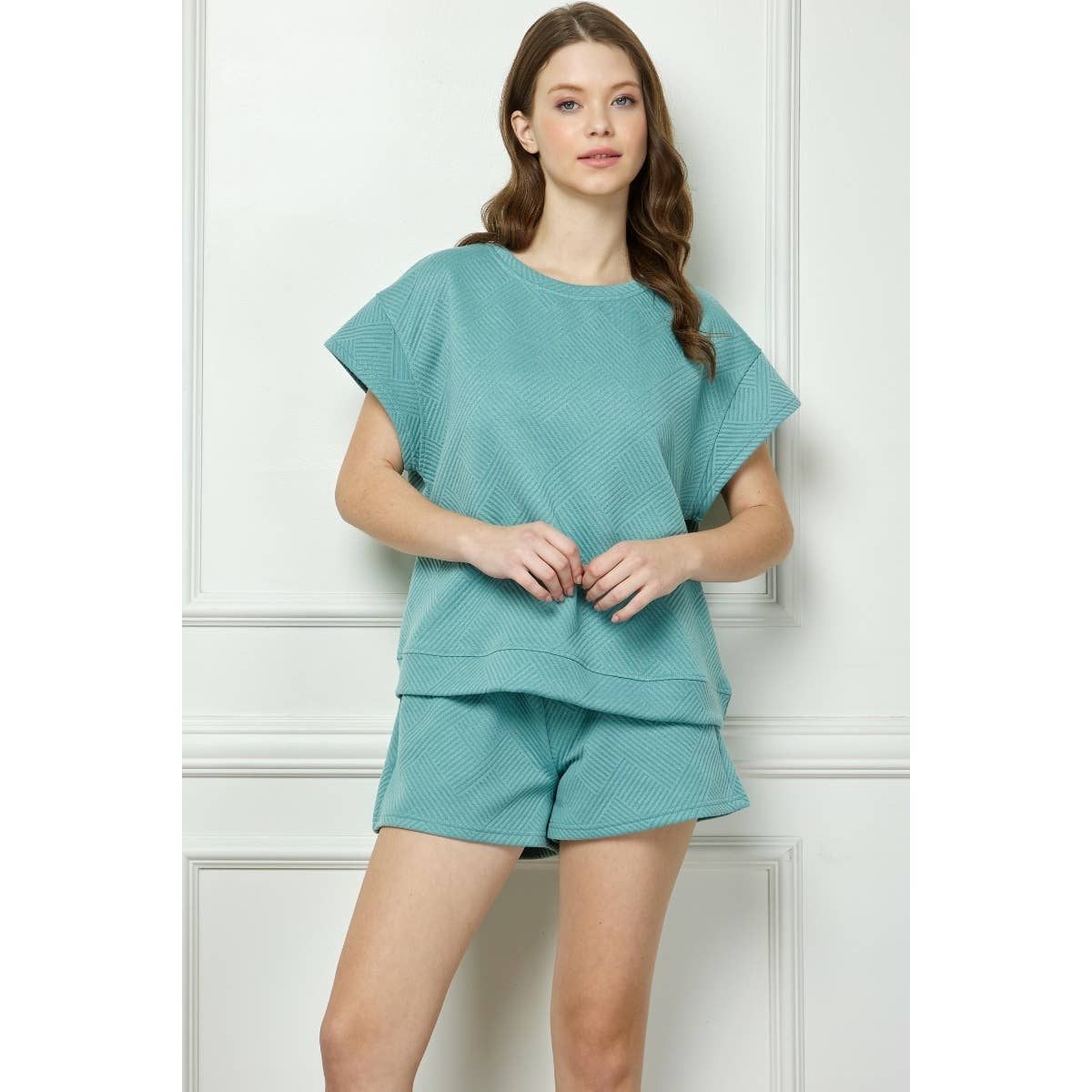 Patterned French Terry Short Sleeve Top