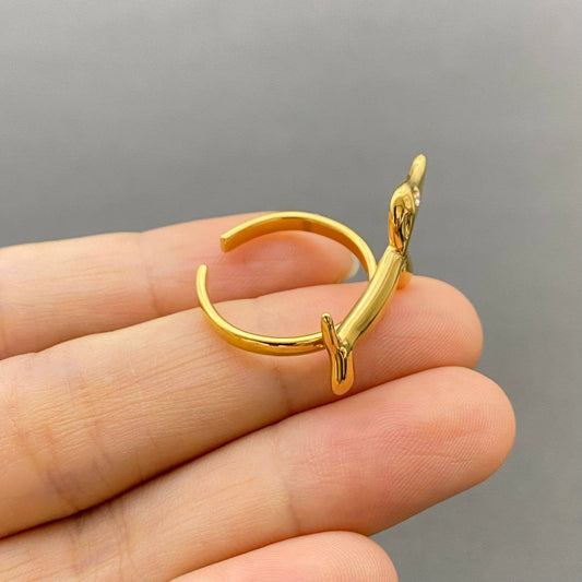 18K Gold Plated S.Steel Adjustable Dachshund Dog Ring - FGS