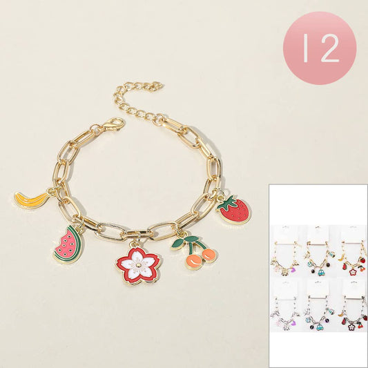 12PCS - Banana Watermelon Cherry Strawberry Charm Bracelet