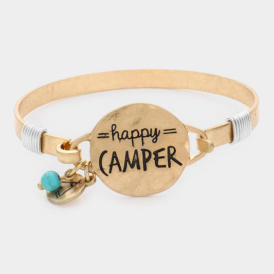 Happy Camper Message Charm Hook Bracelet: Matte gold