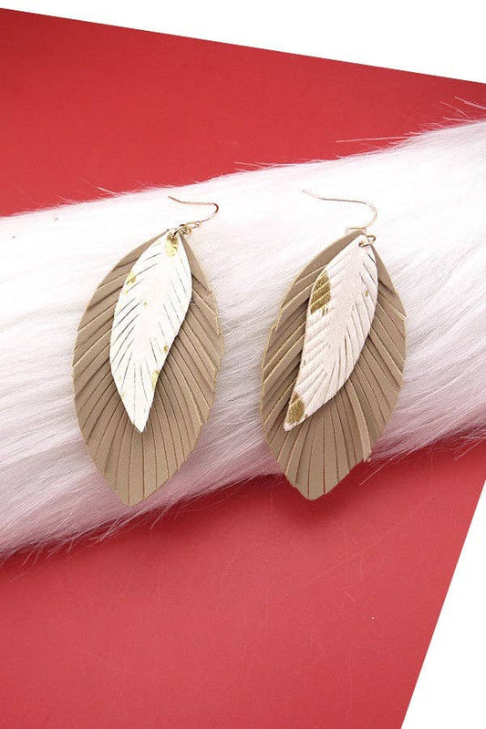 DOUBLE GENUINE LEATHER LEAF EAR | 52E2101819: TAN