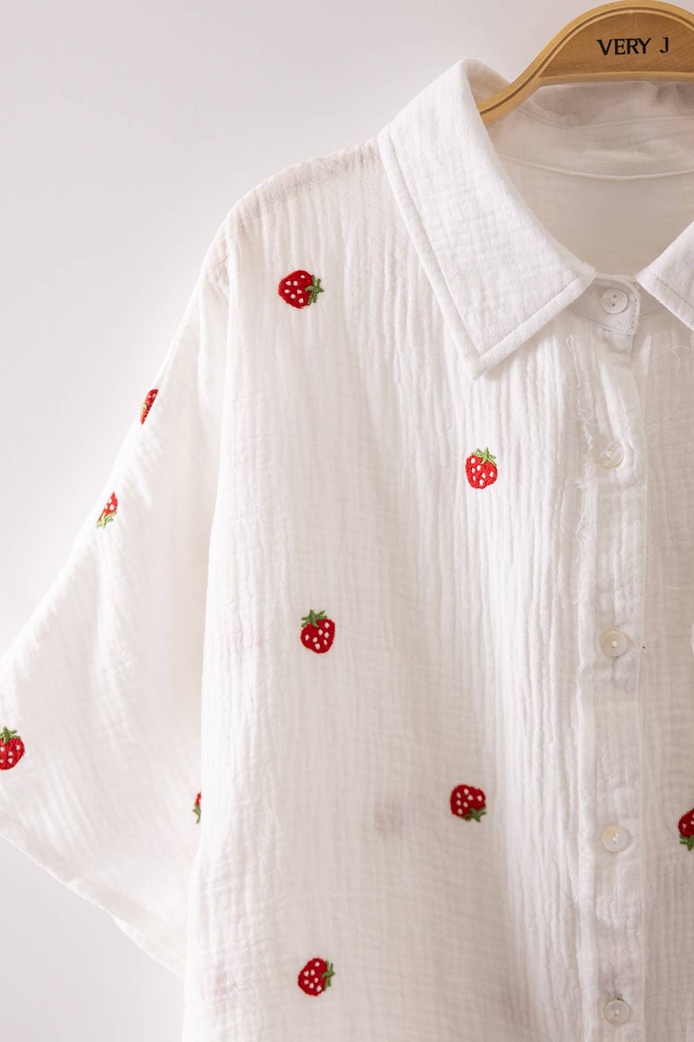 MFruit Embroidery Oversized Gauze Shirt Top