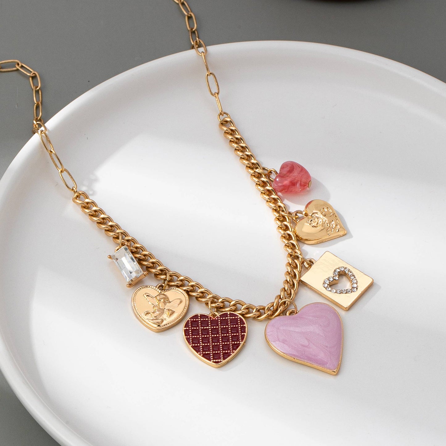 CHARM NECKLACE-HEARTS CHECKER RHINESTONE | 80N92638
