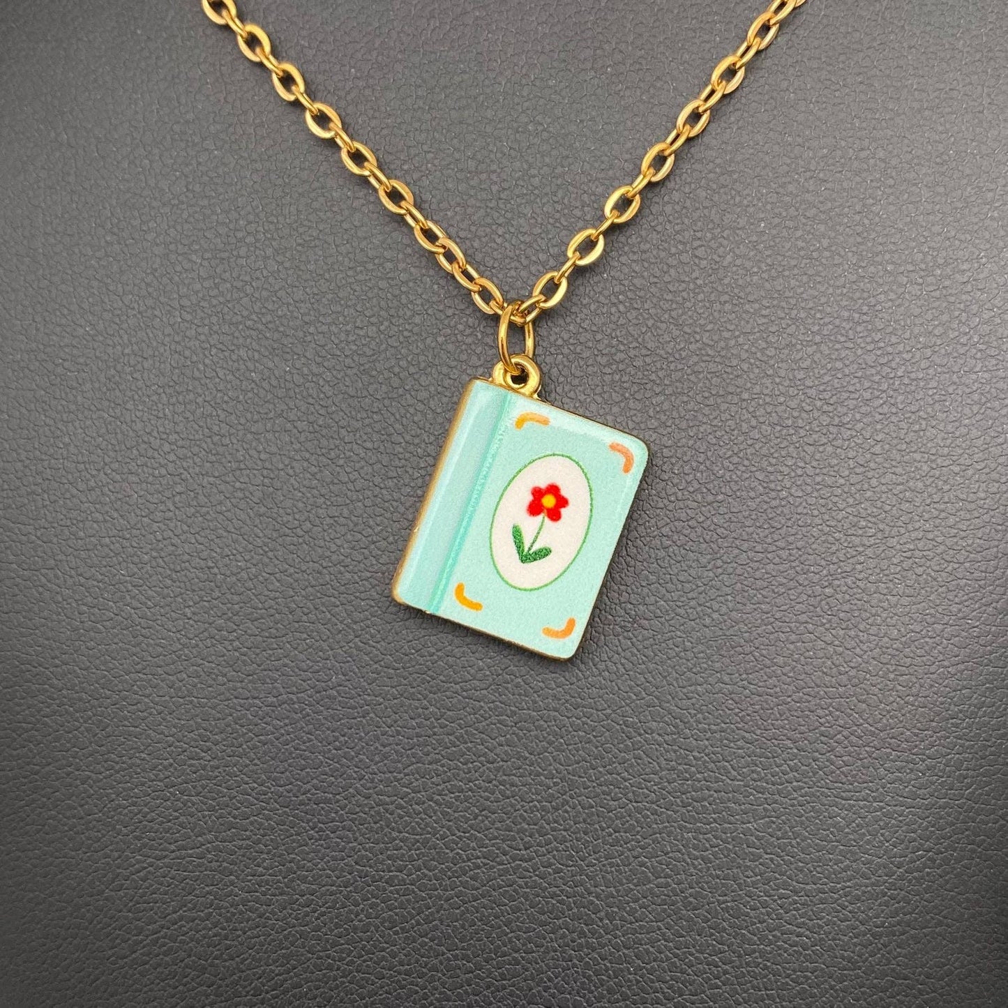 M35. Enamel Book 18K Golden Necklace