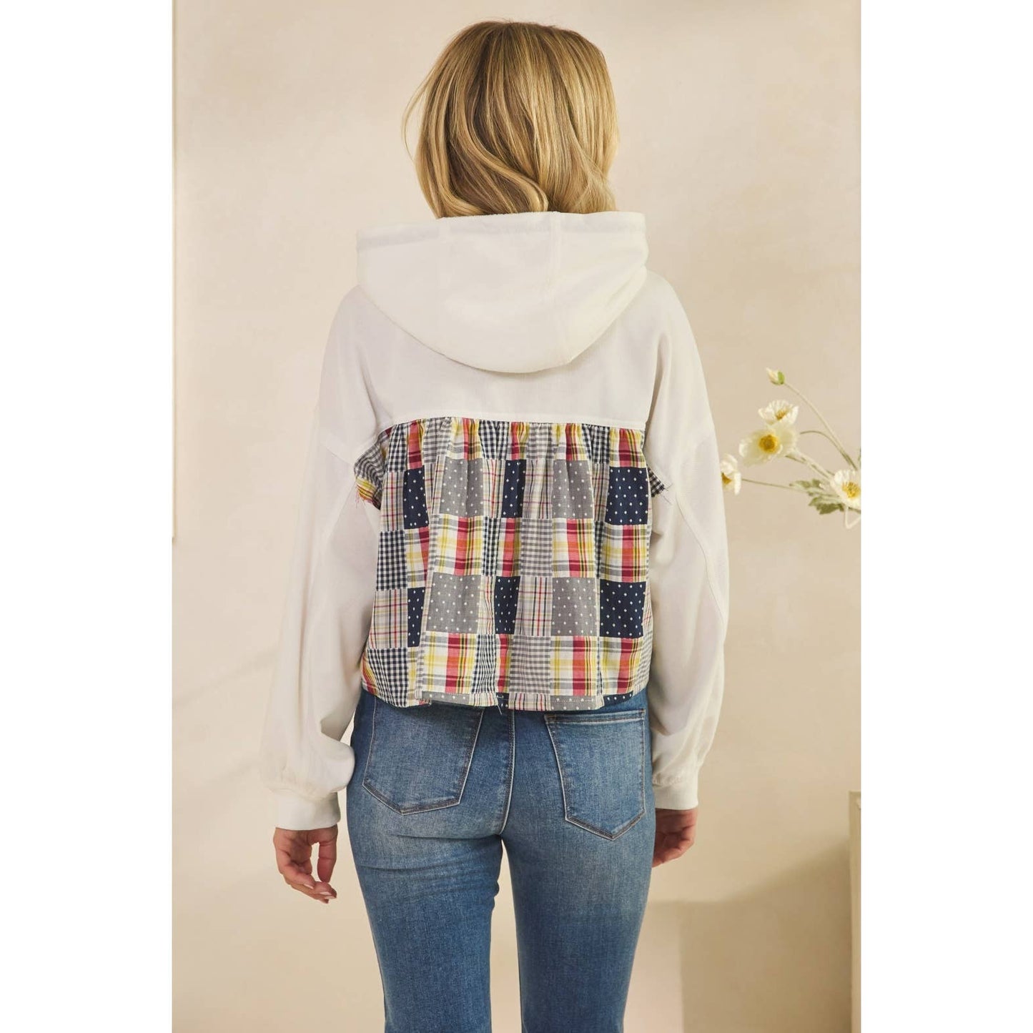 Contrast Cropped Hoodie: White / S